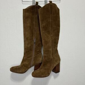 Via Spiga Knee High Tan Suede Block Heel Boots Size 9.5 EU 39.5